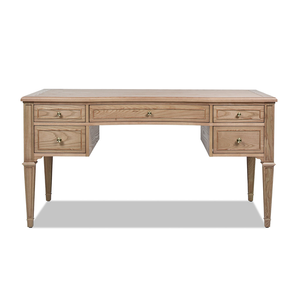 Dauphin Gold Accent 5-Drawer Wood Executive Desk, Natural Brown Wood