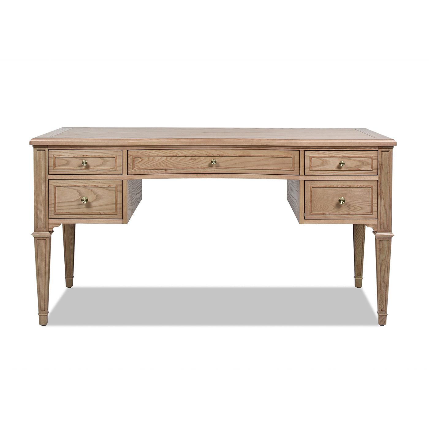 Dauphin Gold Accent 5-Drawer Wood Executive Desk, Natural Brown Wood