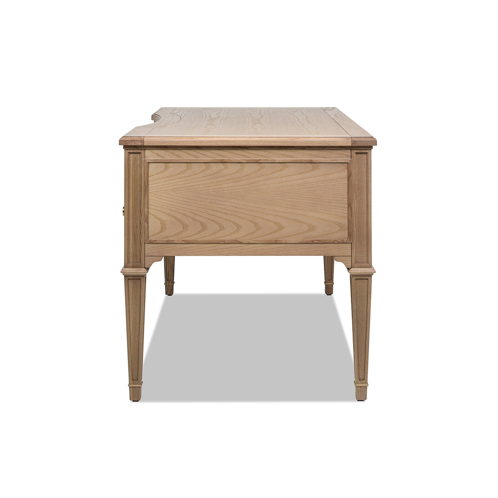 Dauphin Gold Accent 5-Drawer Wood Executive Desk, Natural Brown Wood