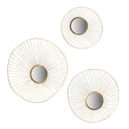 Set of 3 Wall Mirror Abstract designed Wall mirrors with Gold Frame for Home & Office,Top of Sideboard L:26x5x25.5" M:22x3.5x22" S:18x2.5x18"