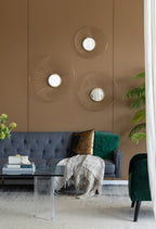 Set of 3 Wall Mirror Abstract designed Wall mirrors with Gold Frame for Home & Office,Top of Sideboard L:26x5x25.5" M:22x3.5x22" S:18x2.5x18"