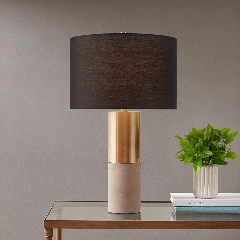 Designer Black Concrete Table Lamp with Cotton Shade.