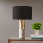 Designer Black Concrete Table Lamp with Cotton Shade.