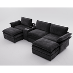 [NEW ARRIVED] [VIDEO PROVIDED]U Shaped Modular Sectional Sofa,Storage Console & Wireless Charging,2 Cup Holders,Bluetooth Speakers,2 Movable Footstools,Adjustable handrail,Movable seat,Chenille,Black Sectional Sofa