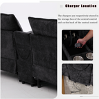 [NEW ARRIVED] [VIDEO PROVIDED]U Shaped Modular Sectional Sofa,Storage Console & Wireless Charging,2 Cup Holders,Bluetooth Speakers,2 Movable Footstools,Adjustable handrail,Movable seat,Chenille,Black Sectional Sofa