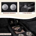 [NEW ARRIVED] [VIDEO PROVIDED]U Shaped Modular Sectional Sofa,Storage Console & Wireless Charging,2 Cup Holders,Bluetooth Speakers,2 Movable Footstools,Adjustable handrail,Movable seat,Chenille,Black Sectional Sofa