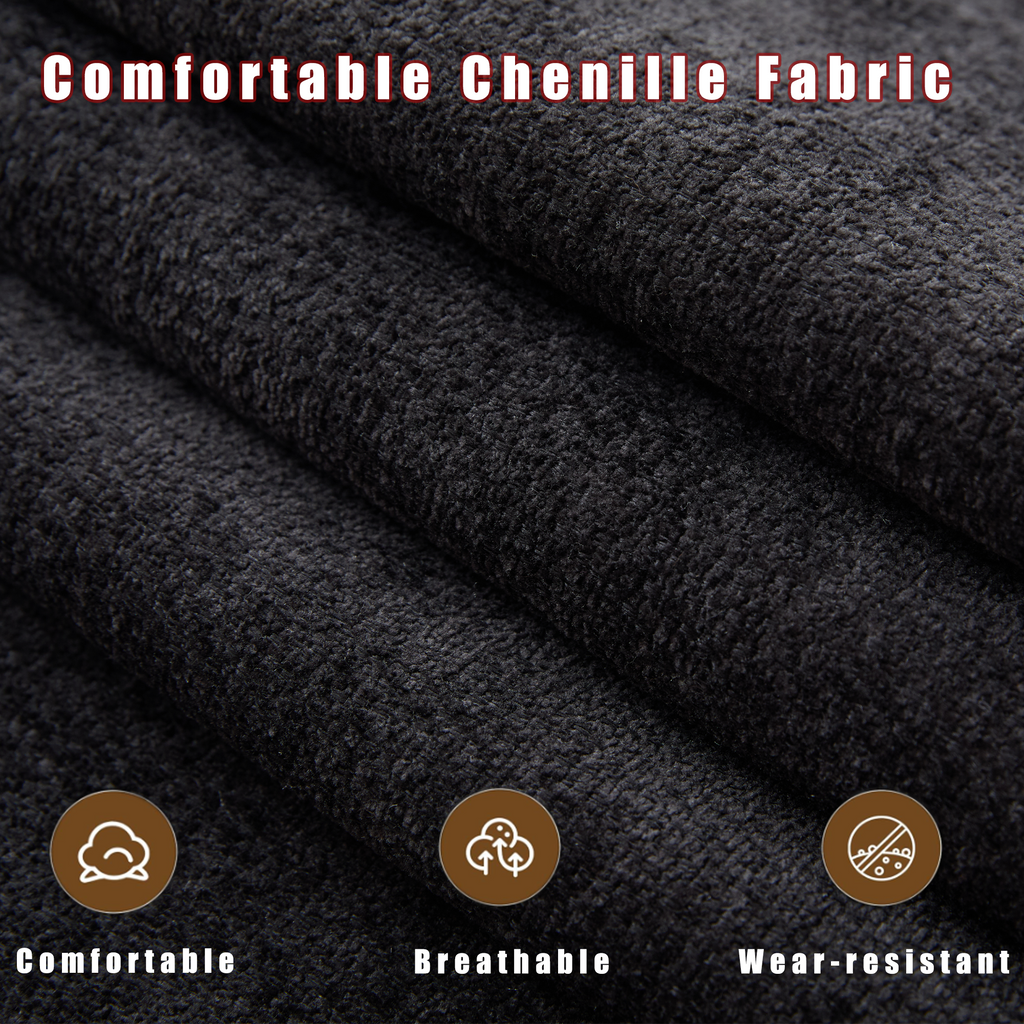 [NEW ARRIVED] [VIDEO PROVIDED]U Shaped Modular Sectional Sofa,Storage Console & Wireless Charging,2 Cup Holders,Bluetooth Speakers,2 Movable Footstools,Adjustable handrail,Movable seat,Chenille,Black Sectional Sofa