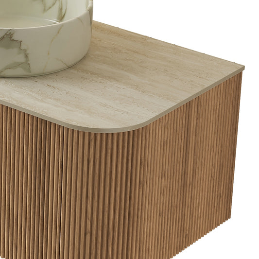 DINA 60'' Wall Mounted Cabinet, with Roman travertine Countertop and 2 Drawers, NO Basin, NO Faucet, Natural Wood Bathroom Cabinets