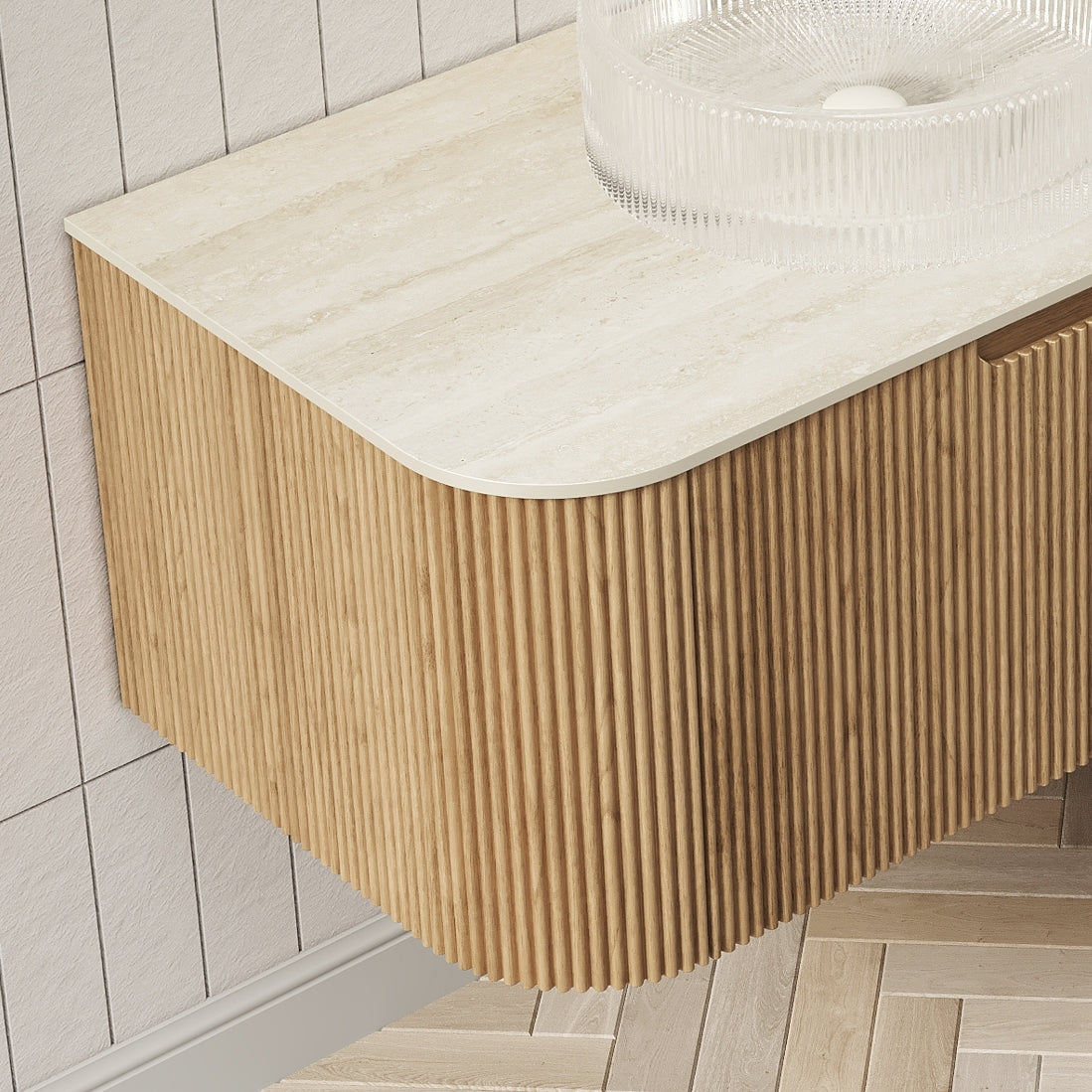 DINA 60'' Wall Mounted Cabinet, with Roman travertine Countertop and 2 Drawers, NO Basin, NO Faucet, Natural Wood Bathroom Cabinets