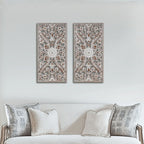 2 PCS Botanical Panel Distressed Carved Wood Wall Decor Set