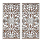2 PCS Botanical Panel Distressed Carved Wood Wall Decor Set