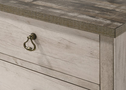 1pc Cottage Style Distressed 2 Drawer Nightstand Driftwood Finish Contrasting Weathered Brown Top Traditional Ring Pull Hardware Wooden