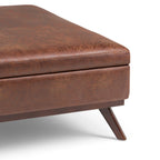 Owen - Square Coffee Table Storage Ottoman - Distressed Saddle Brown
