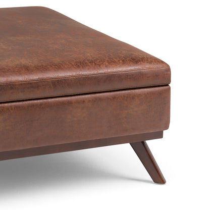 Owen - Square Coffee Table Storage Ottoman - Distressed Saddle Brown
