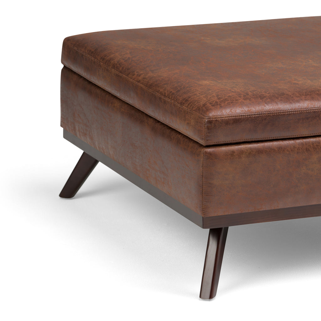 Owen - Square Coffee Table Storage Ottoman - Distressed Saddle Brown
