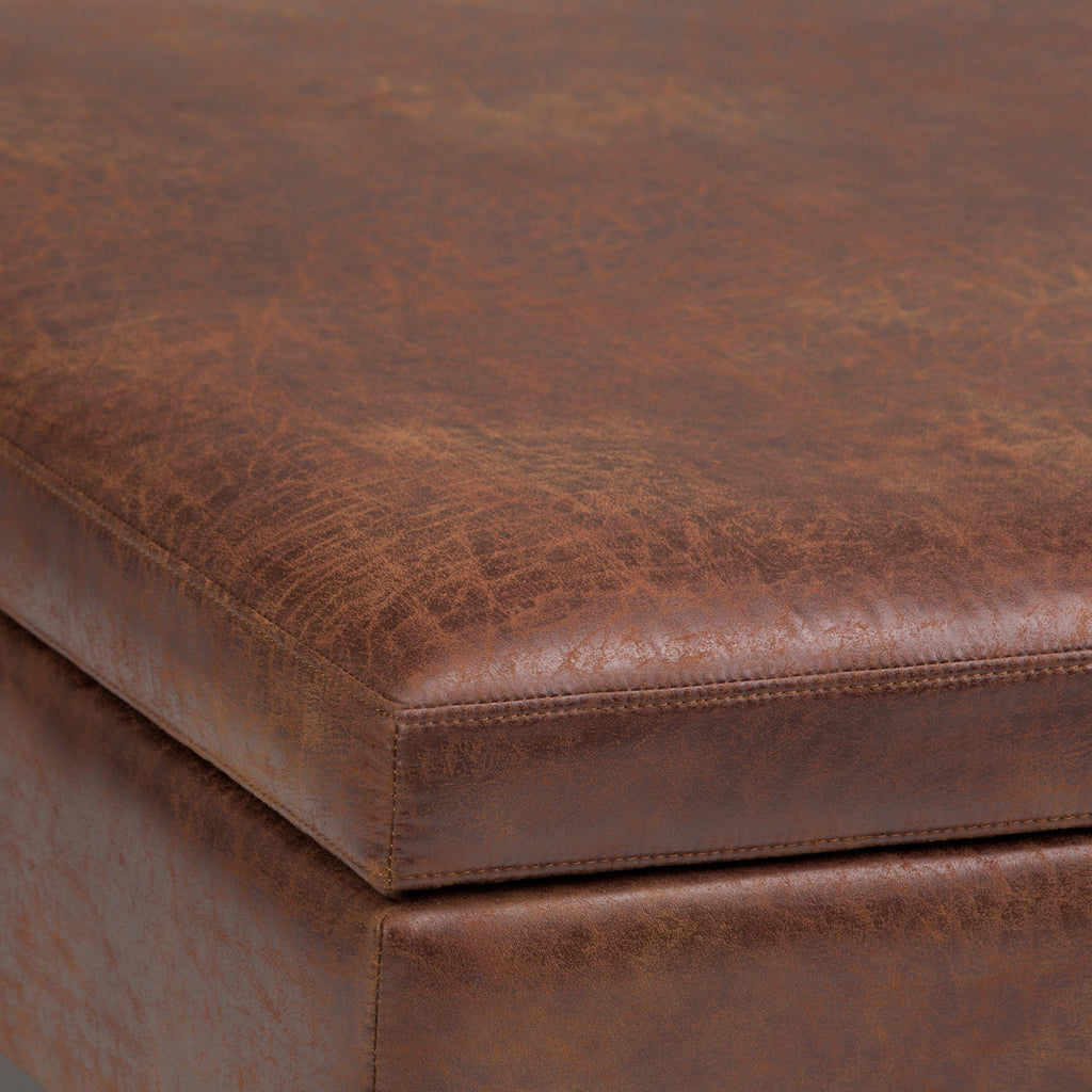 Owen - Square Coffee Table Storage Ottoman - Distressed Saddle Brown