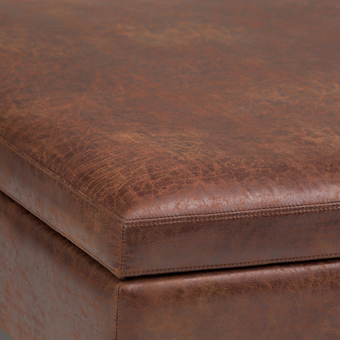 Owen - Square Coffee Table Storage Ottoman - Distressed Saddle Brown