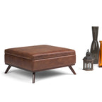 Owen - Square Coffee Table Storage Ottoman - Distressed Saddle Brown
