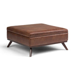 Owen - Square Coffee Table Storage Ottoman - Distressed Saddle Brown