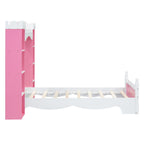 Castle-Shaped Wooden Bed with Storage Shelf, Dreamy Twin Size Platform Bed for Kids Bedroom, Pink+ White(Expected Arrival Time:8.14)