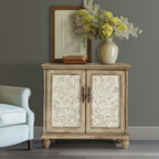Driscoll 2-Door Cabinet with Floral Design and Natural Wood Finish Storage Cabinet