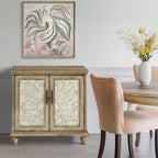 Driscoll 2-Door Cabinet with Floral Design and Natural Wood Finish Storage Cabinet