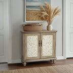 Driscoll 2-Door Cabinet with Floral Design and Natural Wood Finish Storage Cabinet