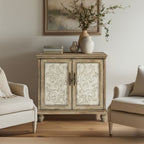 Driscoll 2-Door Cabinet with Floral Design and Natural Wood Finish Storage Cabinet