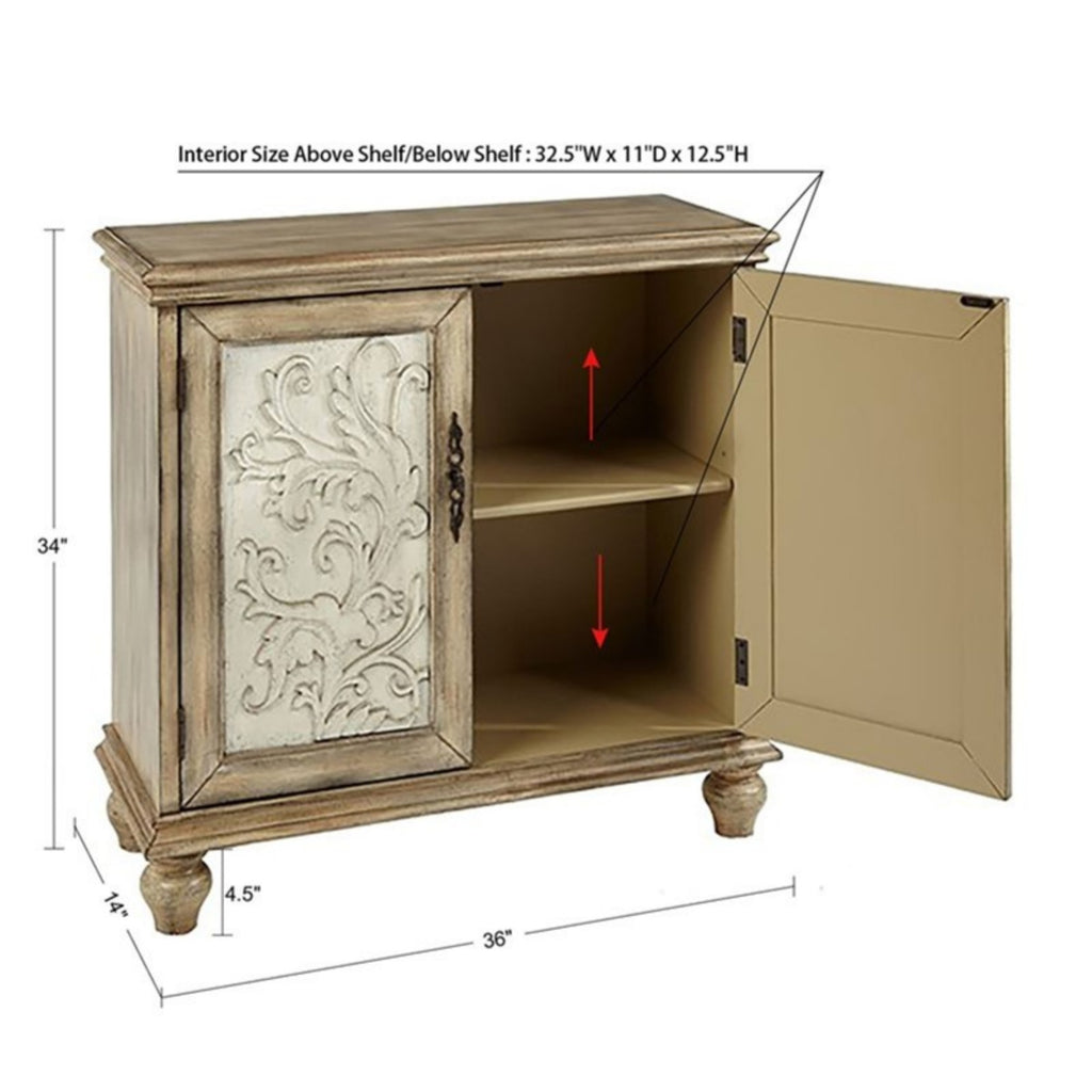 Driscoll 2-Door Cabinet with Floral Design and Natural Wood Finish Storage Cabinet