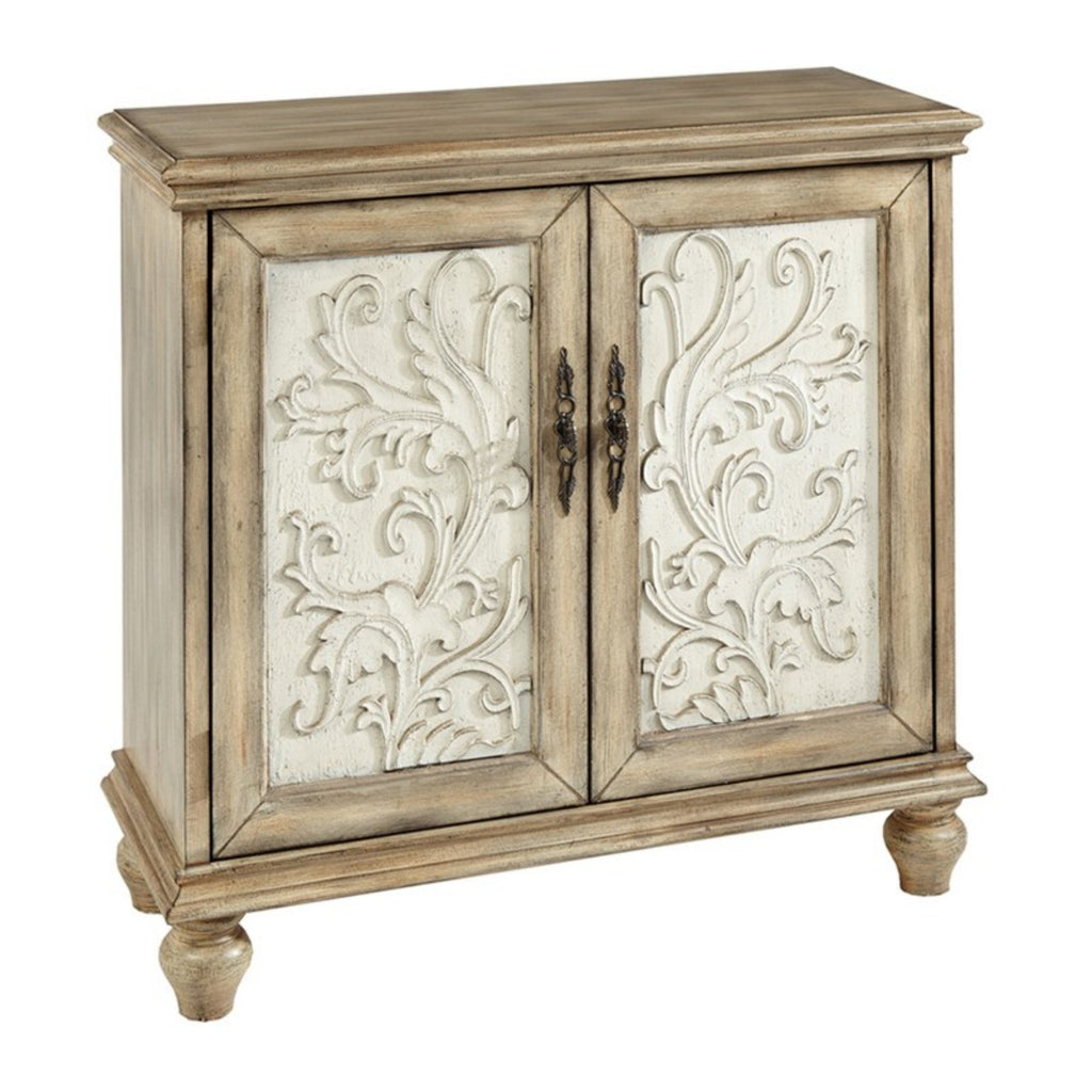 Driscoll 2-Door Cabinet with Floral Design and Natural Wood Finish Storage Cabinet