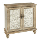Driscoll 2-Door Cabinet with Floral Design and Natural Wood Finish Storage Cabinet