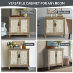 Driscoll 2-Door Cabinet with Floral Design and Natural Wood Finish Storage Cabinet