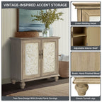 Driscoll 2-Door Cabinet with Floral Design and Natural Wood Finish Storage Cabinet