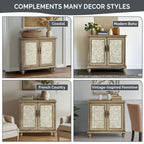 Driscoll 2-Door Cabinet with Floral Design and Natural Wood Finish Storage Cabinet