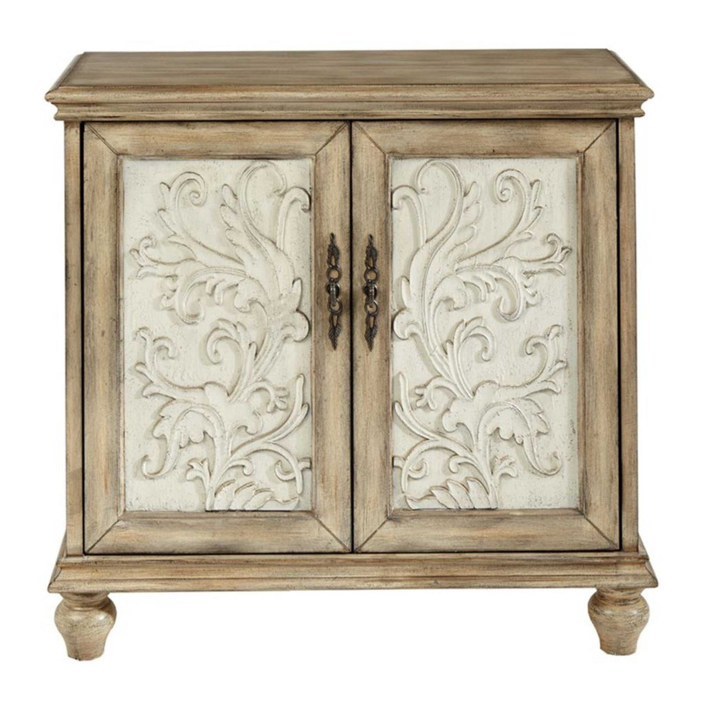 Driscoll 2-Door Cabinet with Floral Design and Natural Wood Finish Storage Cabinet