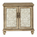 Driscoll 2-Door Cabinet with Floral Design and Natural Wood Finish Storage Cabinet