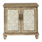 Driscoll 2-Door Cabinet with Floral Design and Natural Wood Finish Storage Cabinet