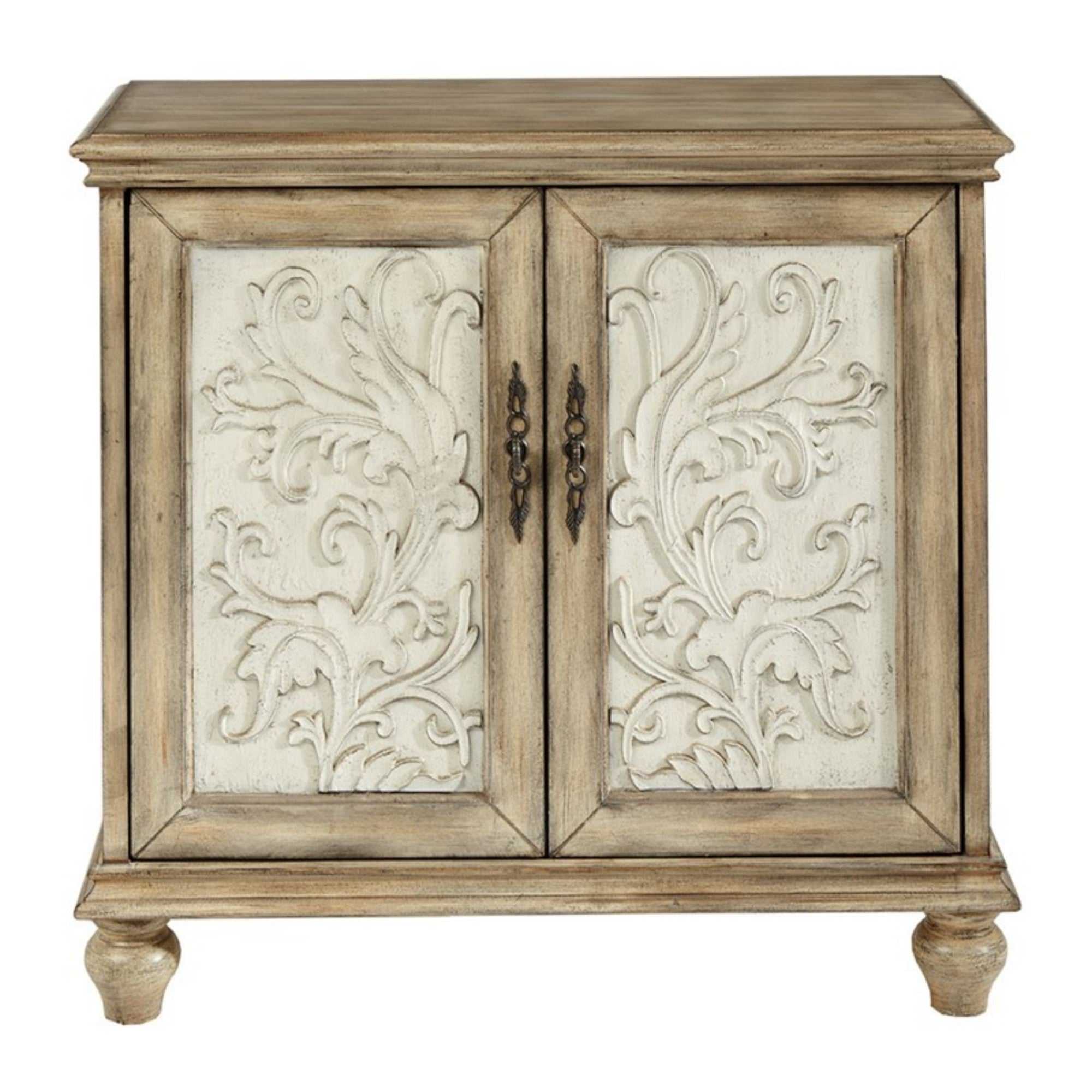 Driscoll 2-Door Cabinet with Floral Design and Natural Wood Finish Storage Cabinet