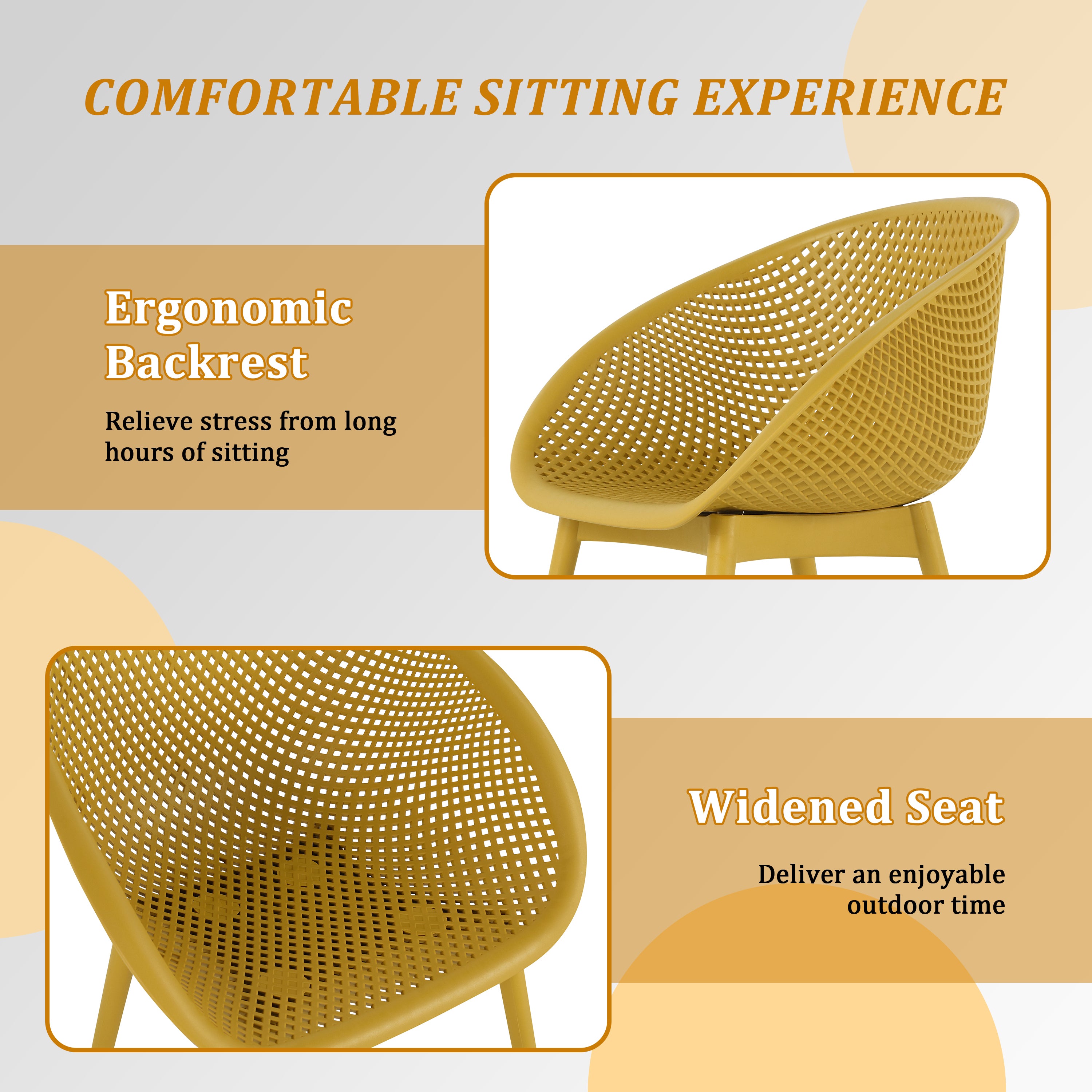 Two-piece durable single chair with mesh hollow-out design, Yellowish brown, 21.26*23.23*30.91 (in), Polypropylene