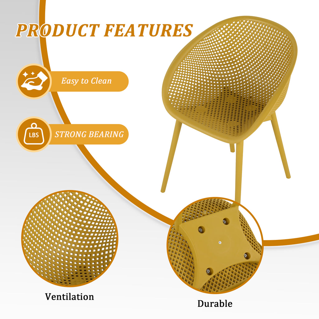 Two-piece durable single chair with mesh hollow-out design, Yellowish brown, 21.26*23.23*30.91 (in), Polypropylene