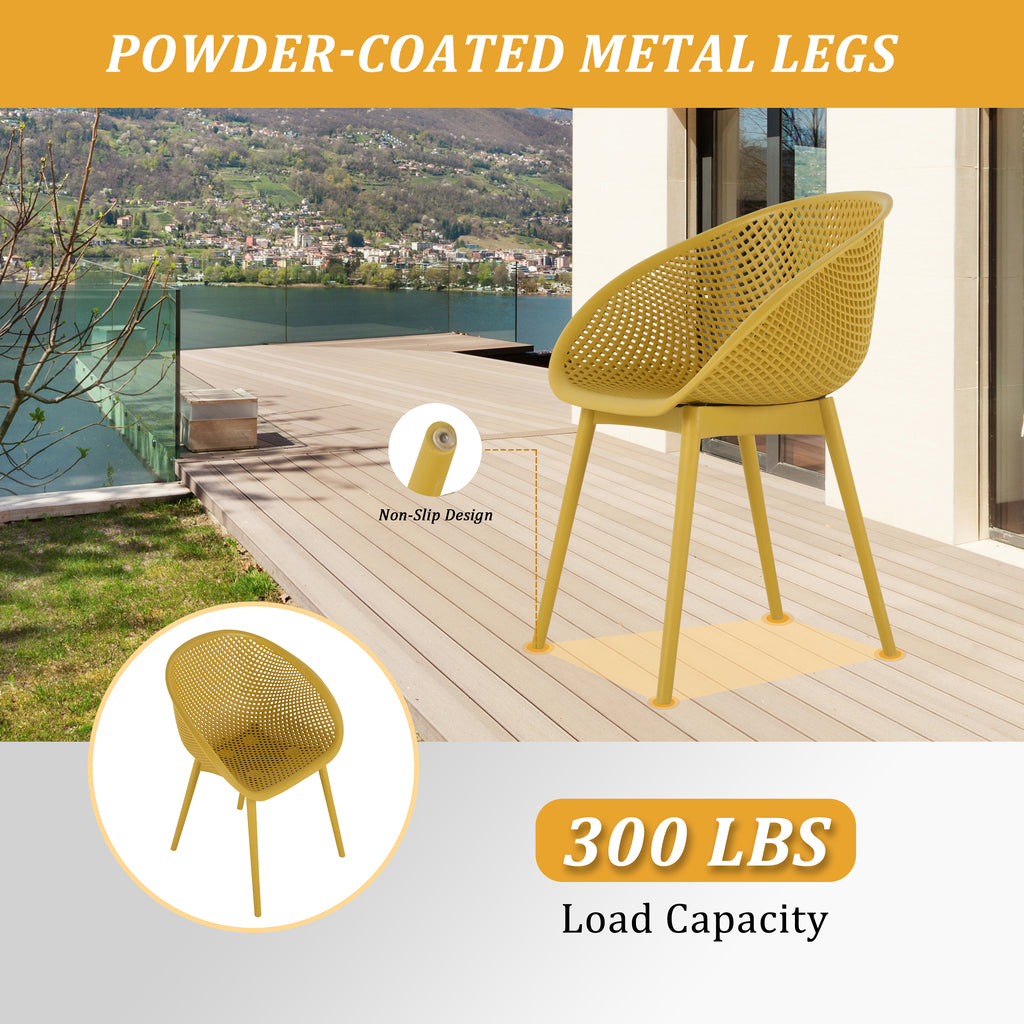 Two-piece durable single chair with mesh hollow-out design, Yellowish brown, 21.26*23.23*30.91 (in), Polypropylene