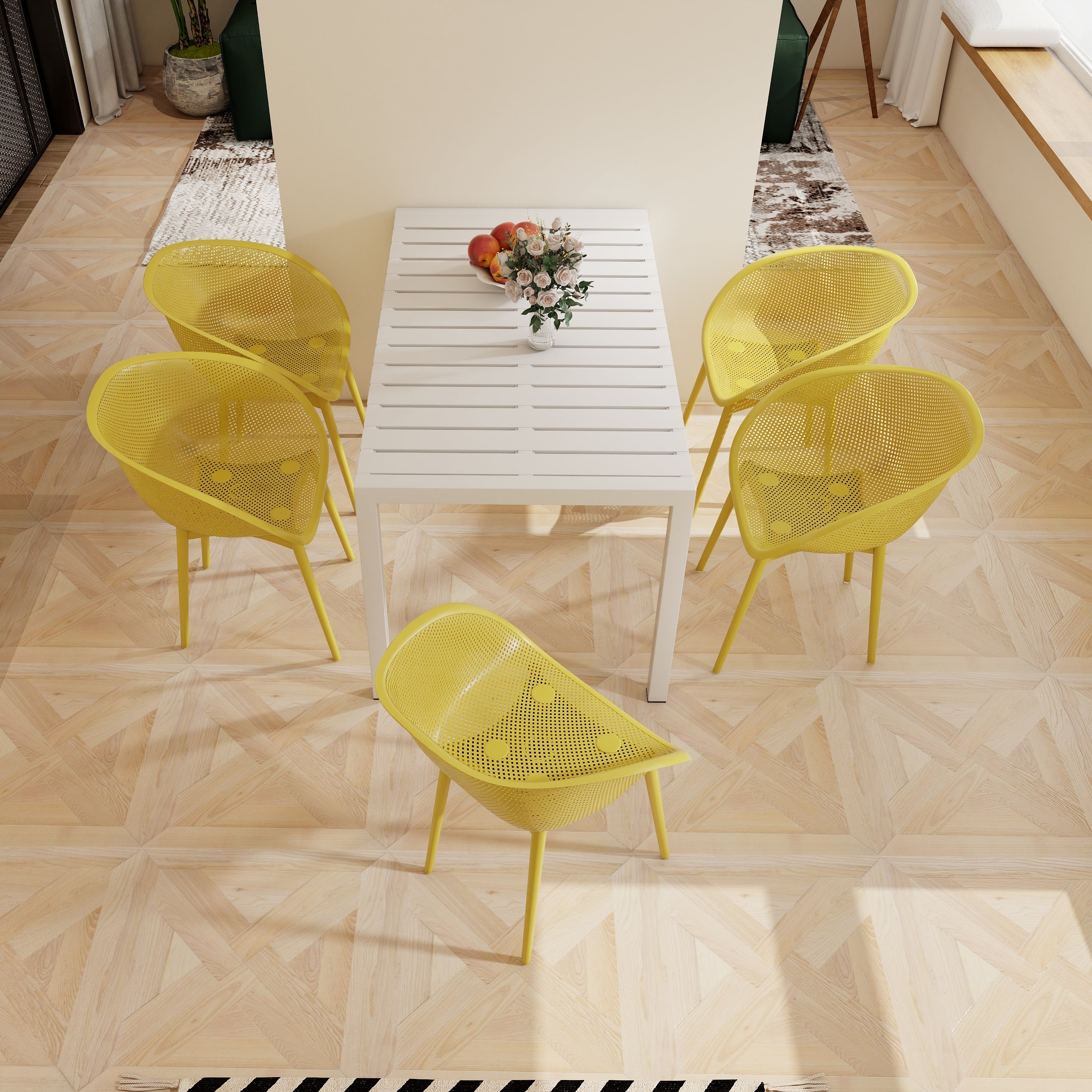 Two-piece durable single chair with mesh hollow-out design, Yellowish brown, 21.26*23.23*30.91 (in), Polypropylene