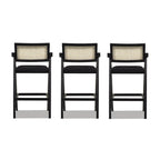 Milan 29.5' Modern Resin Webbing Back Bar Stool with Arms, Set of 3, Ebony Black Boucle