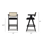 Milan 29.5' Modern Resin Webbing Back Bar Stool with Arms, Set of 3, Ebony Black Boucle
