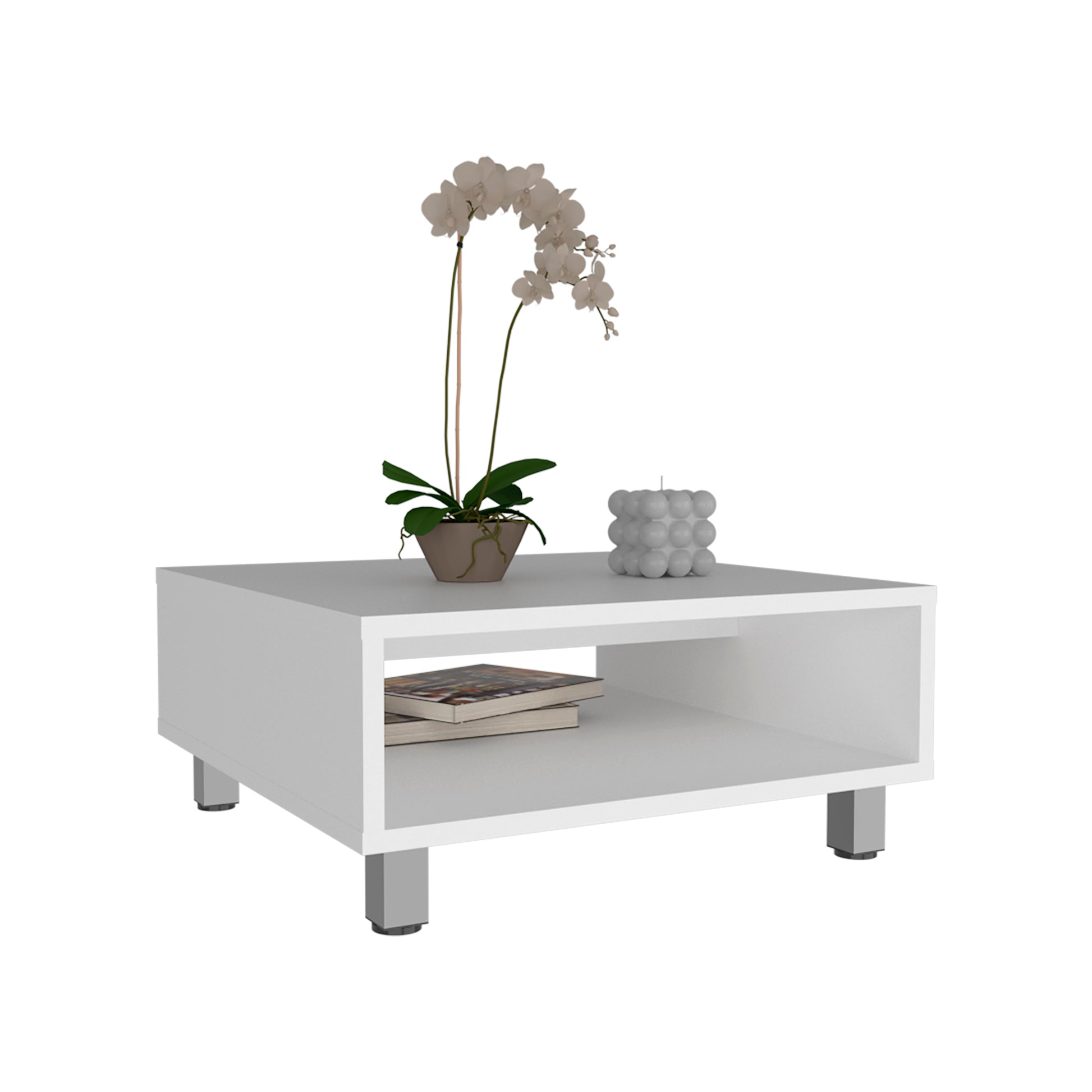 Eclipse 10 H Low Minimalistic Square Coffe Table with Open Storage White
