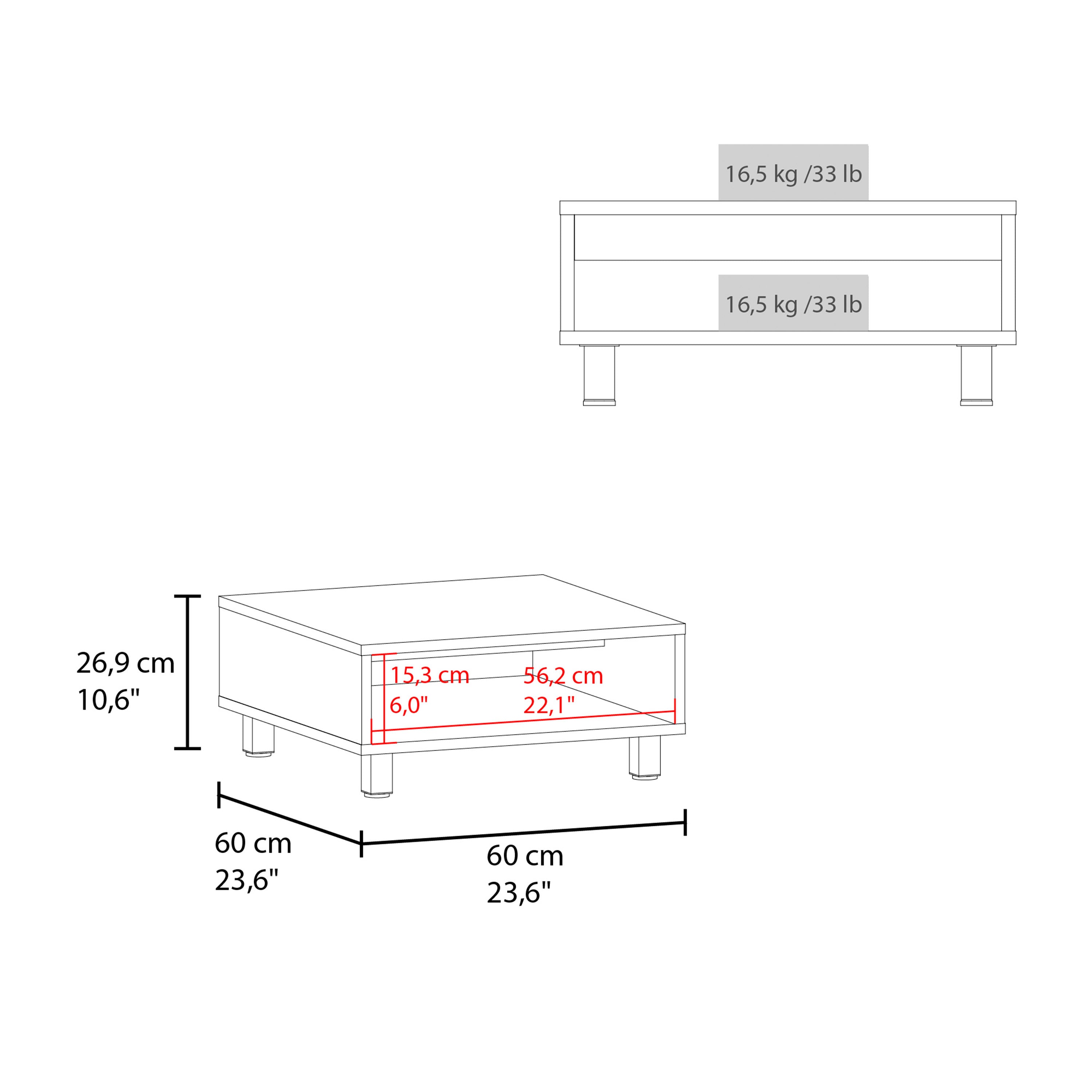 Eclipse 10 H Low Minimalistic Square Coffe Table with Open Storage Black