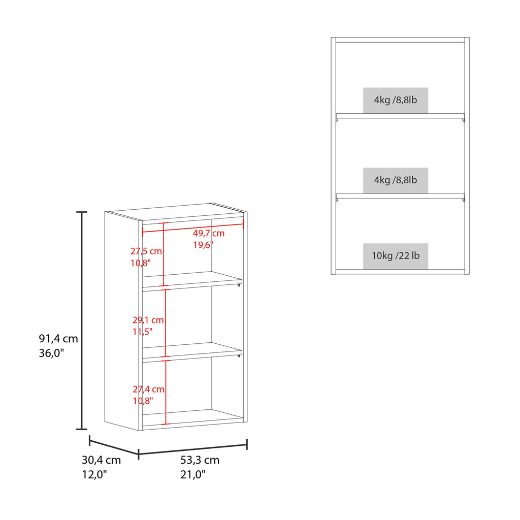 Eco 36-Inch High Open 3-Tier White Modern Wall Cabinet.