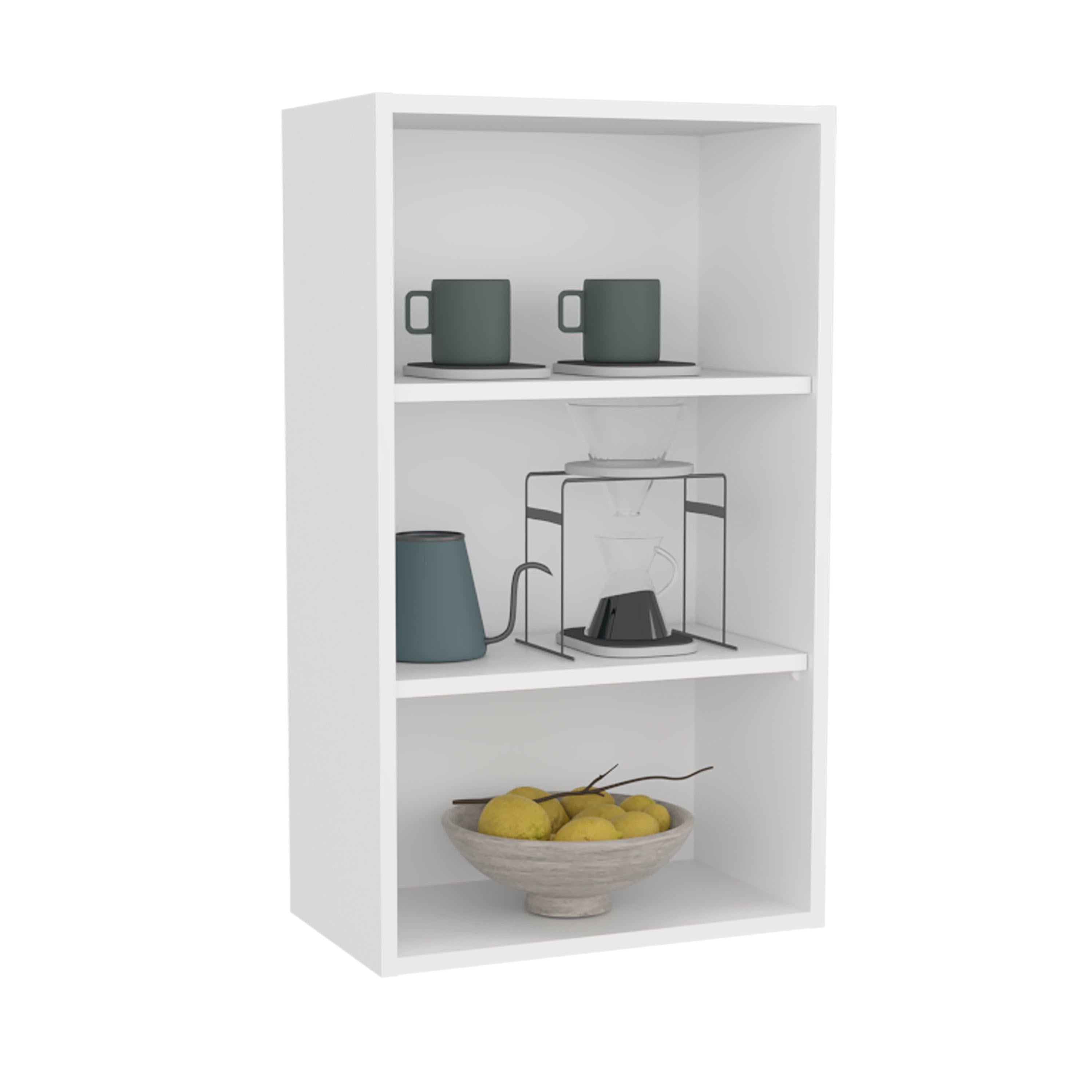Eco 36-Inch High Open 3-Tier White Modern Wall Cabinet.