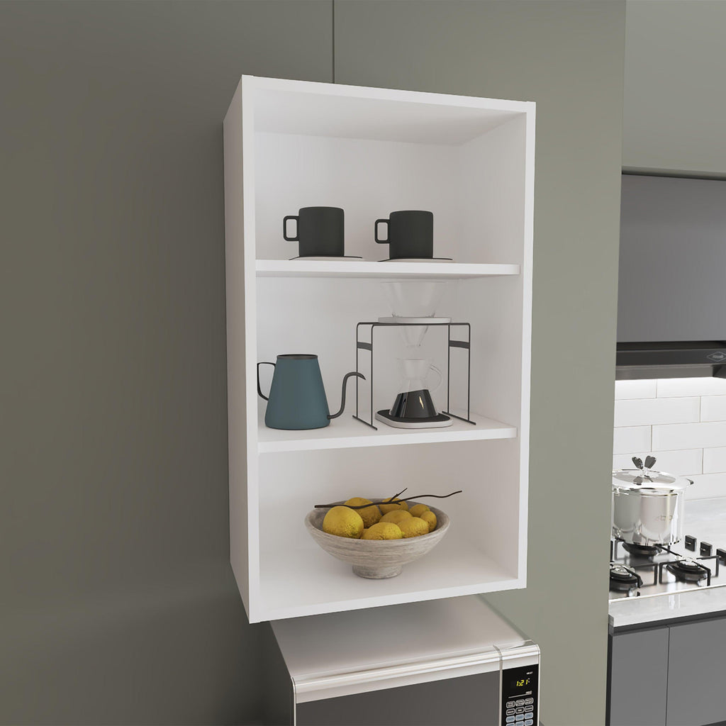 Eco 36-Inch High Open 3-Tier White Modern Wall Cabinet.