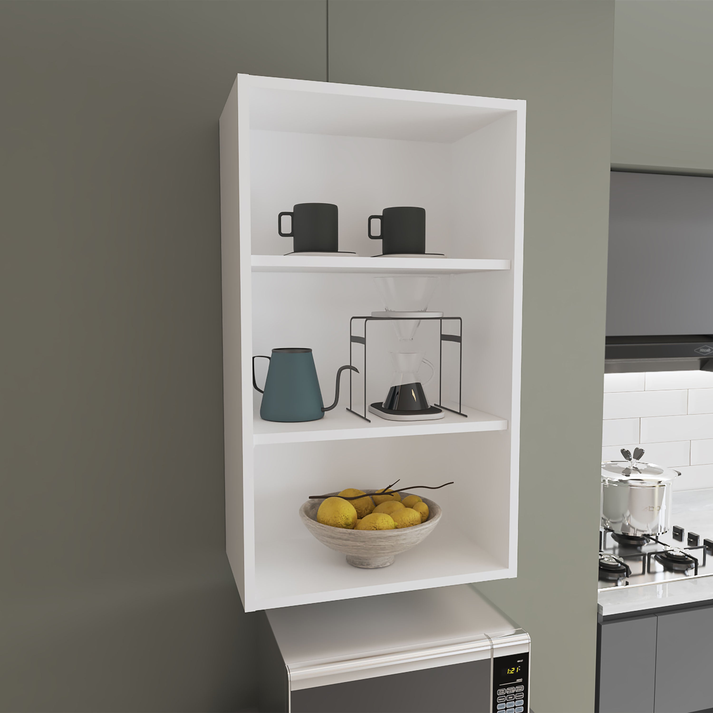 Eco 36 High Open 3-Tier Wall Cabinet, Wall Shelf, Storage Cabinet, Cube Shelf Bedroom, Office, Living Room, Garage White